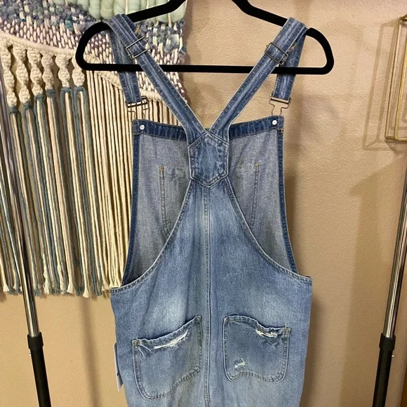 Black Label Distressed Medium Wash Overalls - Picture 3 of 6